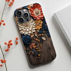 Funda para teléfono con diseño floral tallado en madera, elegante diseño botánico en 3D, arte rústico de la naturaleza, estética cottagecore de lujo ps253