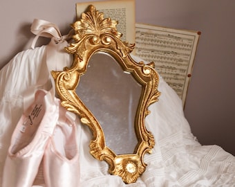 Italian Florentine frame mirror wood gold baroque rococo Relief countryside shabby chic wall decoration Vintage victorian european french