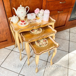 IN STOCK Italian Luxury Florentine wooden coffe table nesting table service rococo baroque gold Furniture retro rose bouquet gold pink white