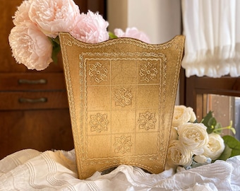 Italian Florentine tray wood gold baroque rococo luxury royal bin trash box home decoration Vintage Italy gold lace