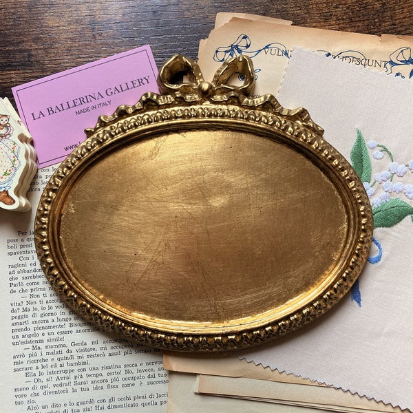 Italian Florentine tray wood gold baroque rococo home decoration Vintage victorian style wedding oval frame ribbon bow bowknot
