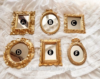 Italian Florentine mini frame mirror wood gold baroque rococo Relief shabby chic wall decor bow Vintage ribbon oval rectangle small