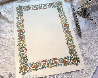 Italian parchment paper certificate diploma print old florentine pattern A4 size 5 sheets hot stamping green red vine wreath