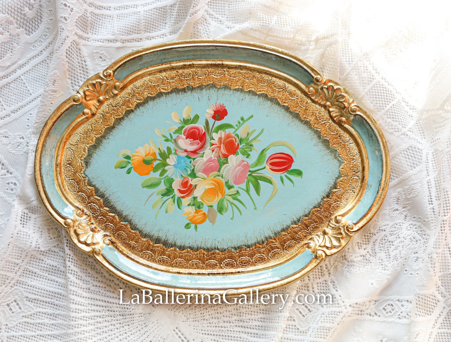 Italian Florentine Tray Wood Gold Baroque Rococo Decorative Tea Board ...