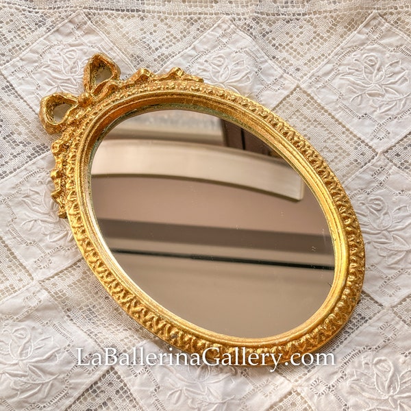 Specchio con cornice fiorentina italiana in legno oro barocco rococò rilievo shabby chic decorazione da appendere a parete fiocco nastro Vintage antico ovale Italia