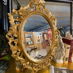 Italian Florentine frame mirror wood gold baroque rococo Relief countryside shabby chic wall Vintage  european french antique style retro