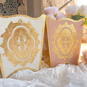Italian Florentine tray wood gold baroque rococo luxury royal bin trash box home decoration Vintage Italy gold lace pink white