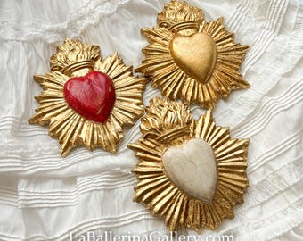 Italian Florentine Ex voto Sacrecoeur sacred heart Wall hanging wood gold baroque rococo home decoration relief shabby chic