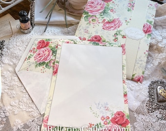 Hojas y sobres italianos, papel de 10 letras, papelería de lujo, tarjeta de regalo con estampado en caliente rosa vintage