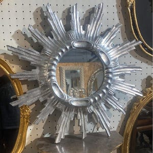 Italian Florentine sun frame mirror wood gold baroque rococo Relief countryside shabby chic wall Vintage  european french antique