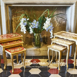 Italian Luxury Florentine wooden coffe tables set 3 pieces nesting tables rose rococo baroque gold Furniture retro vintage shabby chic new