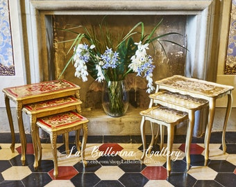 Italian Luxury Florentine wooden coffe tables set 3 pieces nesting tables rose rococo baroque gold Furniture retro vintage shabby chic new