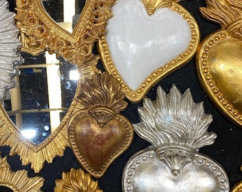 Italian Florentine Ex voto Sacrecoeur sacred heart Wall hanging wood gold baroque rococo home decoration relief shabby chic