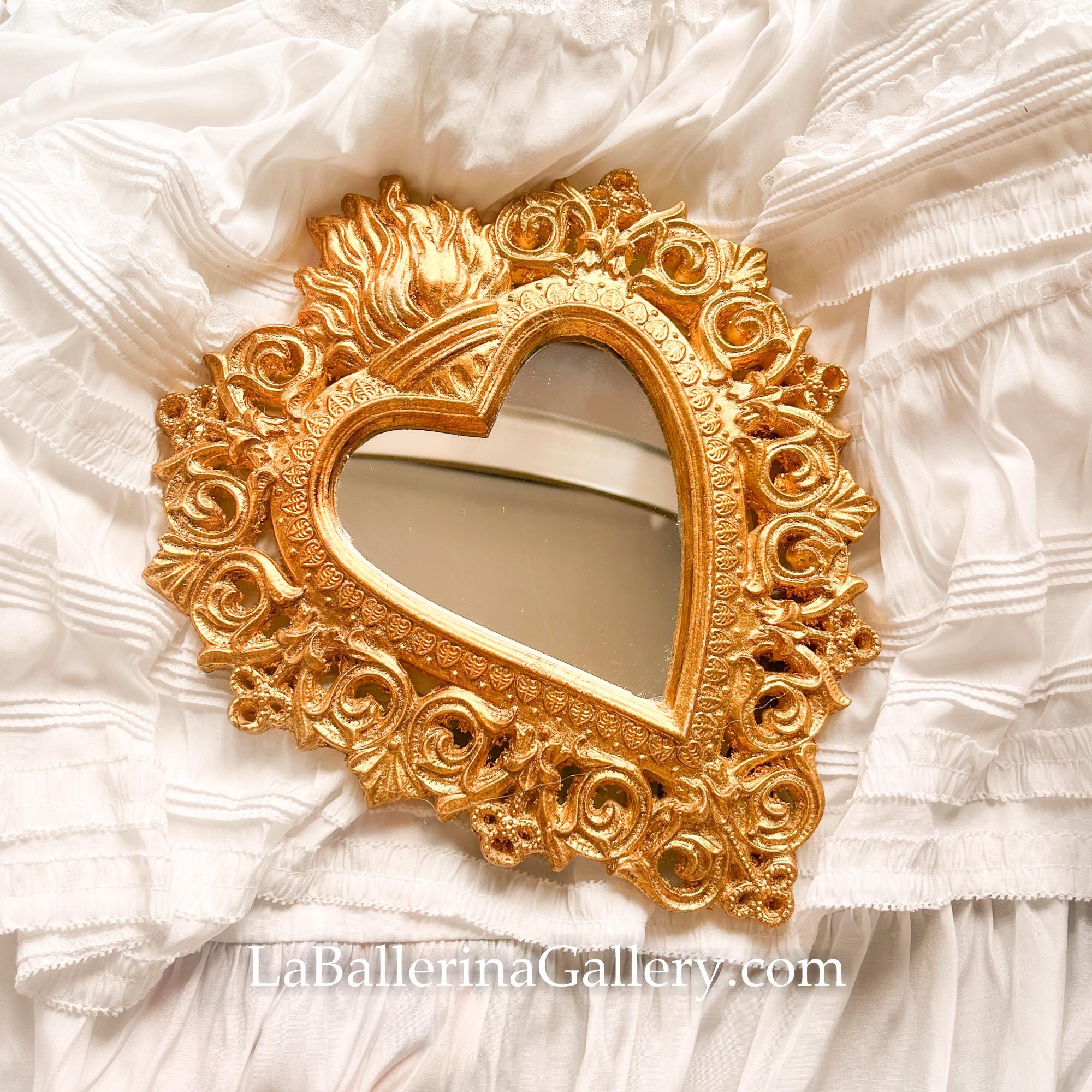 Italian Florentine Frame Mirror Sacred Heart of Jesus Wood Gold