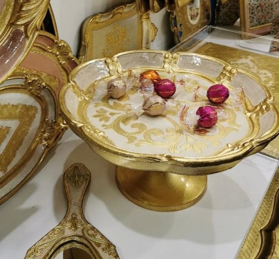 Italian florentine tray fruit stands cake decorative dessert wood baroque hotel Italy florence vintage wedding decor golden Made to order