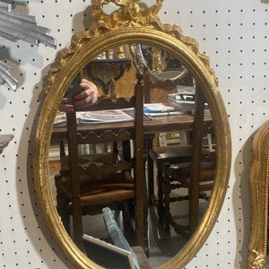 Italian Florentine ribbon bow oval frame mirror wood gold baroque rococo Relief countryside shabby chic wall Vintage french antique