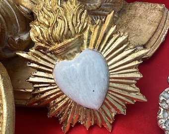 Italian Florentine Ex voto Sacrecoeur sacred heart Wall hanging wood gold baroque rococo home decoration relief shabby chic