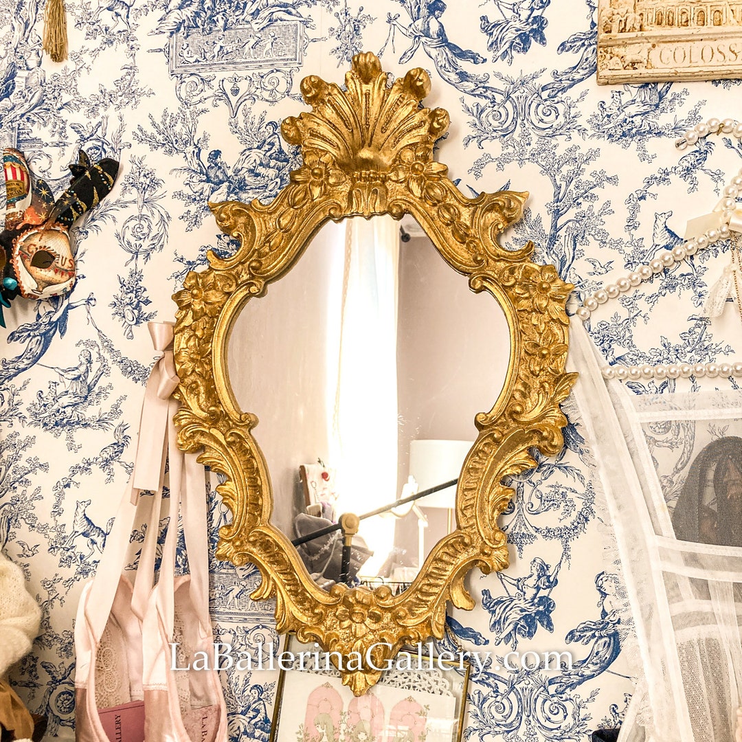 Italian Florentine Frame Mirror Wood Gold Baroque Rococo Relief