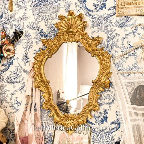Italian Florentine Frame Mirror Wood Gold Baroque Rococo Relief