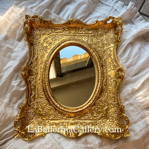 Italian Florentine frame mirror wood gold baroque rococo Relief countryside shabby chic wall Vintage  european french rectangle royal