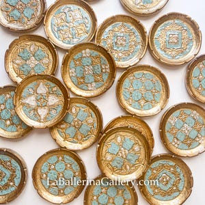 2 pieces Italian Florentine Coaster gold baroque rococo shabby chic wood countryside home Vintage wedding tea party gift blue random pattern