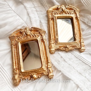 Italienischer Florentiner Mini Rahmen Spiegel Holz gold barock rokoko Relief shabby chic Wanddeko Vintage Fenster Tür