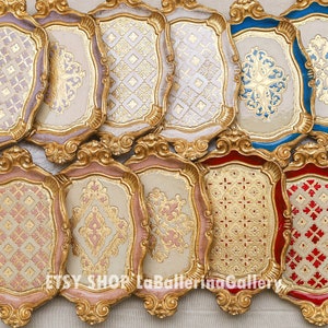 Italian Florentine tray wood gold baroque rococo home decoration Vintage decorative tray wedding gift tea for one cup white pink green blue