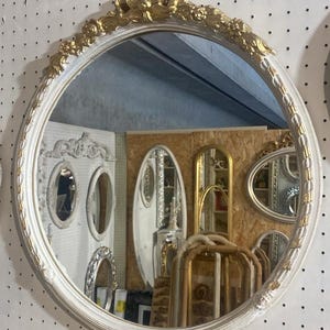 Italian Florentine ribbon bow oval frame mirror wood gold baroque rococo Relief countryside shabby chic wall Vintage french antique round