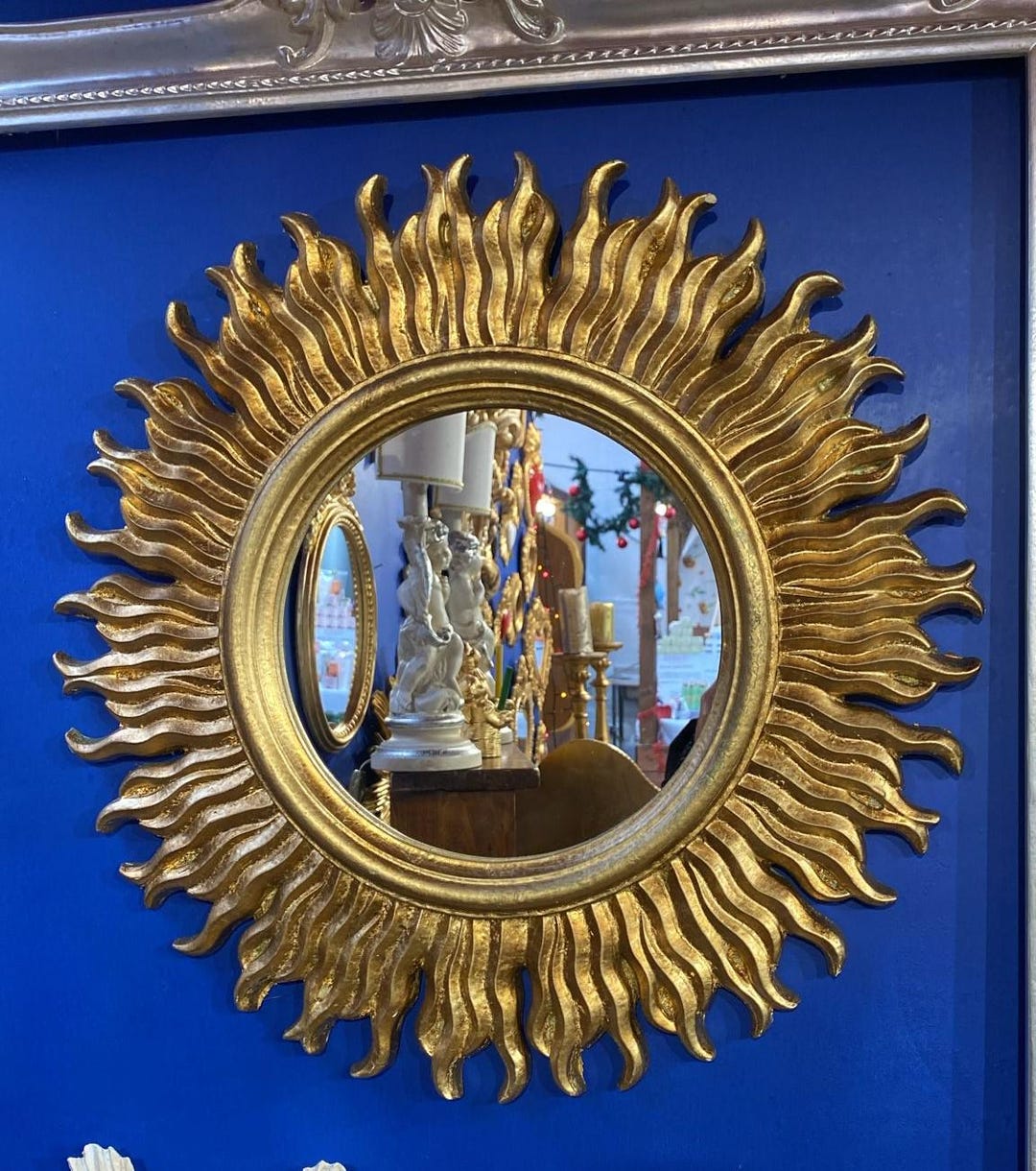 Rococo Sun Italian Florentine Sun Frame Mirror Wood Gold Baroque Rococo Relief ...