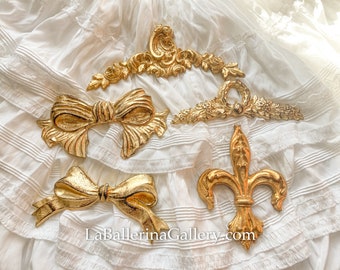 Italian Florentine ribbon bow Wall hanging wood gold baroque rococo home decoration in antique vintage style relief shabby chic luxury
