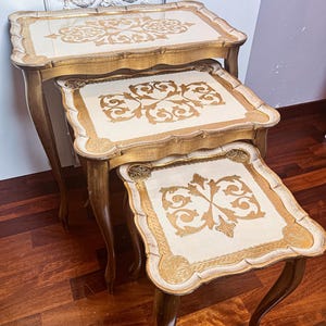 Italian Luxury Florentine wooden art coffe table nesting table service rococo baroque gold Furniture retro white frecnh