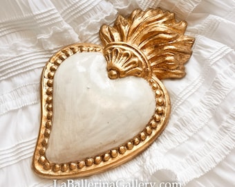 Italian Florentine Ex voto Sacrecoeur sacred heart Wall hanging wood gold baroque rococo home decoration relief shabby chic