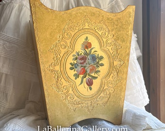 Italienischer Florentiner Holzgold-Barock-Rokoko-Luxus-Königsmülleimer-Mülleimer-Wohndekoration Vintage-Italien-Gold-Rosa-Blumenstrauß Rosengrün