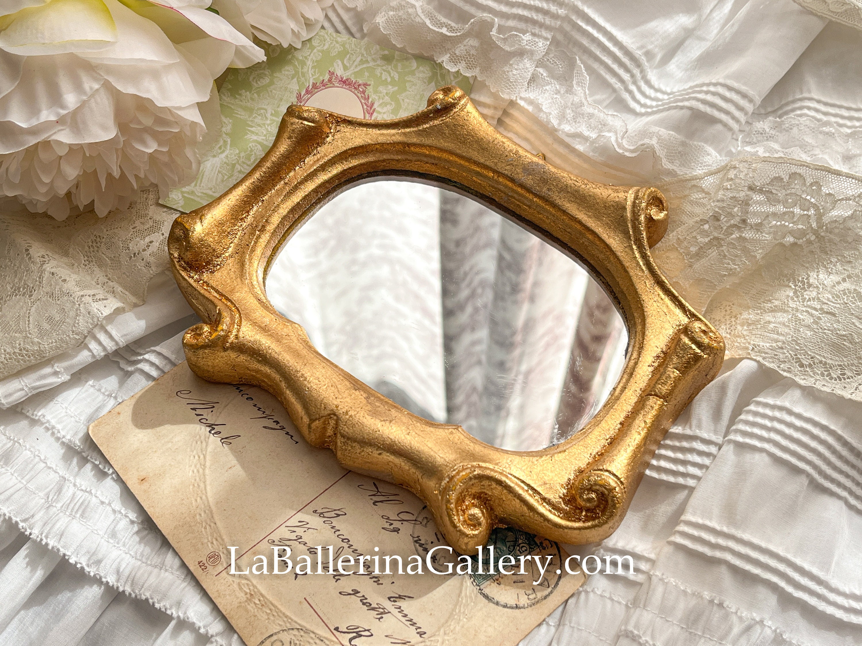Italian Florentine Mini Frame Mirror Wood Gold Baroque Rococo Relief ...