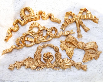 Italian Florentine ribbon bow Wall hanging wood gold baroque rococo home decoration in antique vintage style relief shabby chic luxury