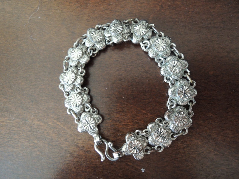 Heavy Vintage Link bracelet 7.5 inch by 12 inch no markings from 1935-55 estate non magnetic Spelter silver plated perhaps zinc alloy