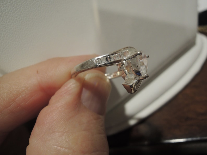 Custom Pear shaped Engagement style ring made in Sterling silver with Cubic Zirconia size 9/& 34