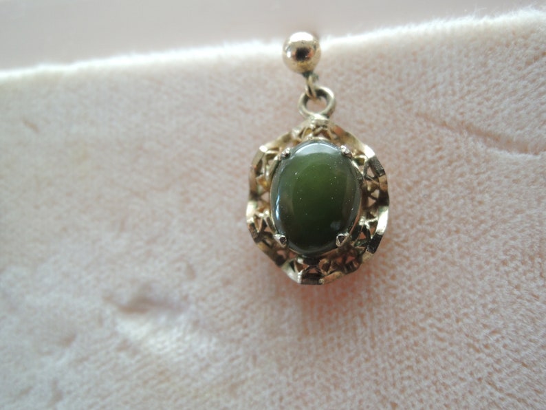 14k Gold Filled Genuine BC Jade Cabochon Vintage Drop and stud back earrings