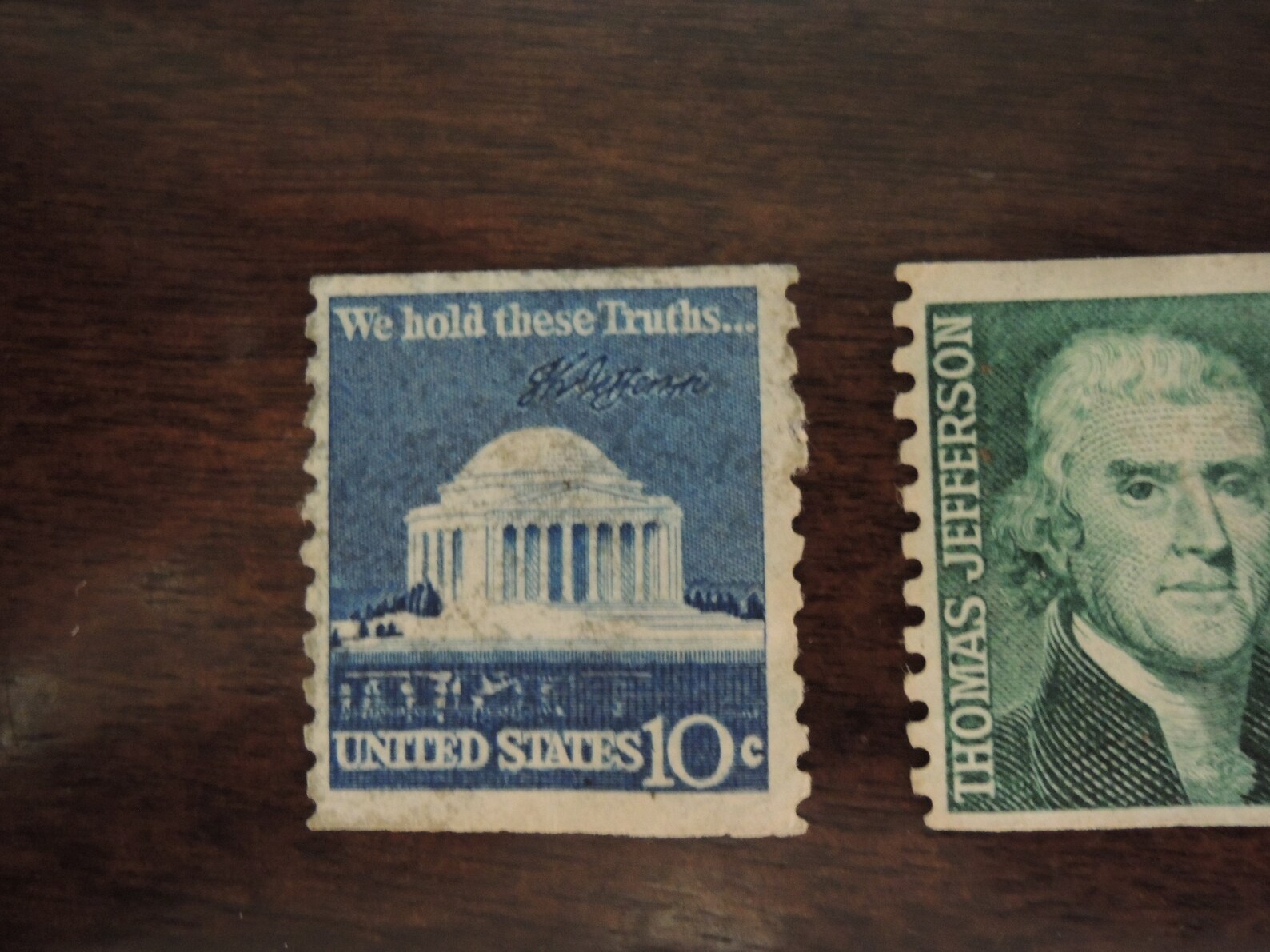Three Thomas Jefferson Stamps 2 one cent US from 1968 and one Etsy
