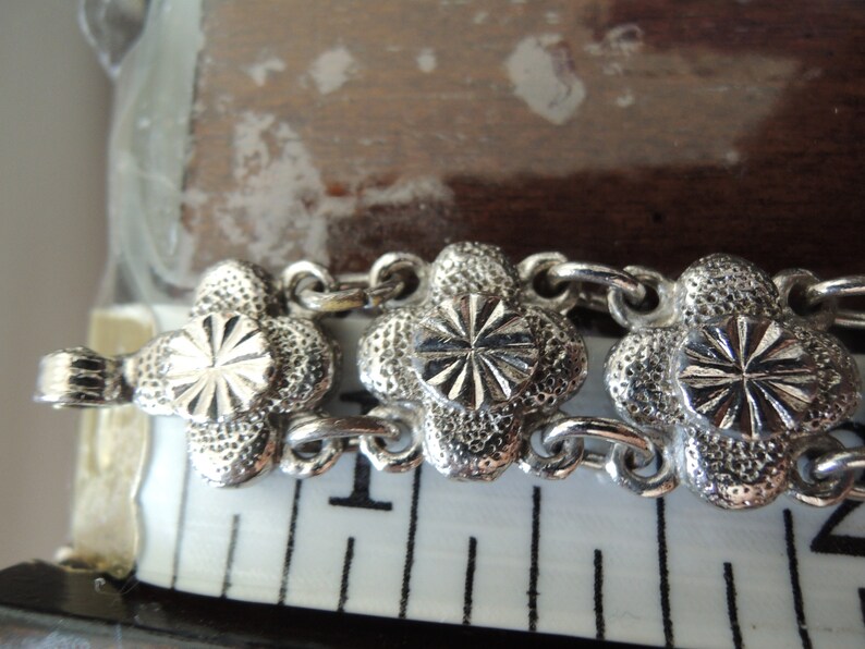 Heavy Vintage Link bracelet 7.5 inch by 12 inch no markings from 1935-55 estate non magnetic Spelter silver plated perhaps zinc alloy