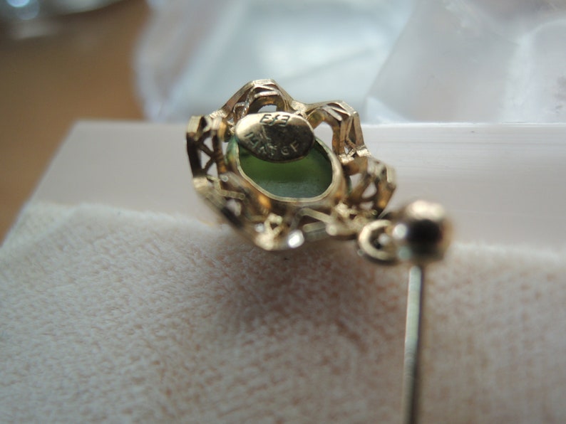 14k Gold Filled Genuine BC Jade Cabochon Vintage Drop and stud back earrings