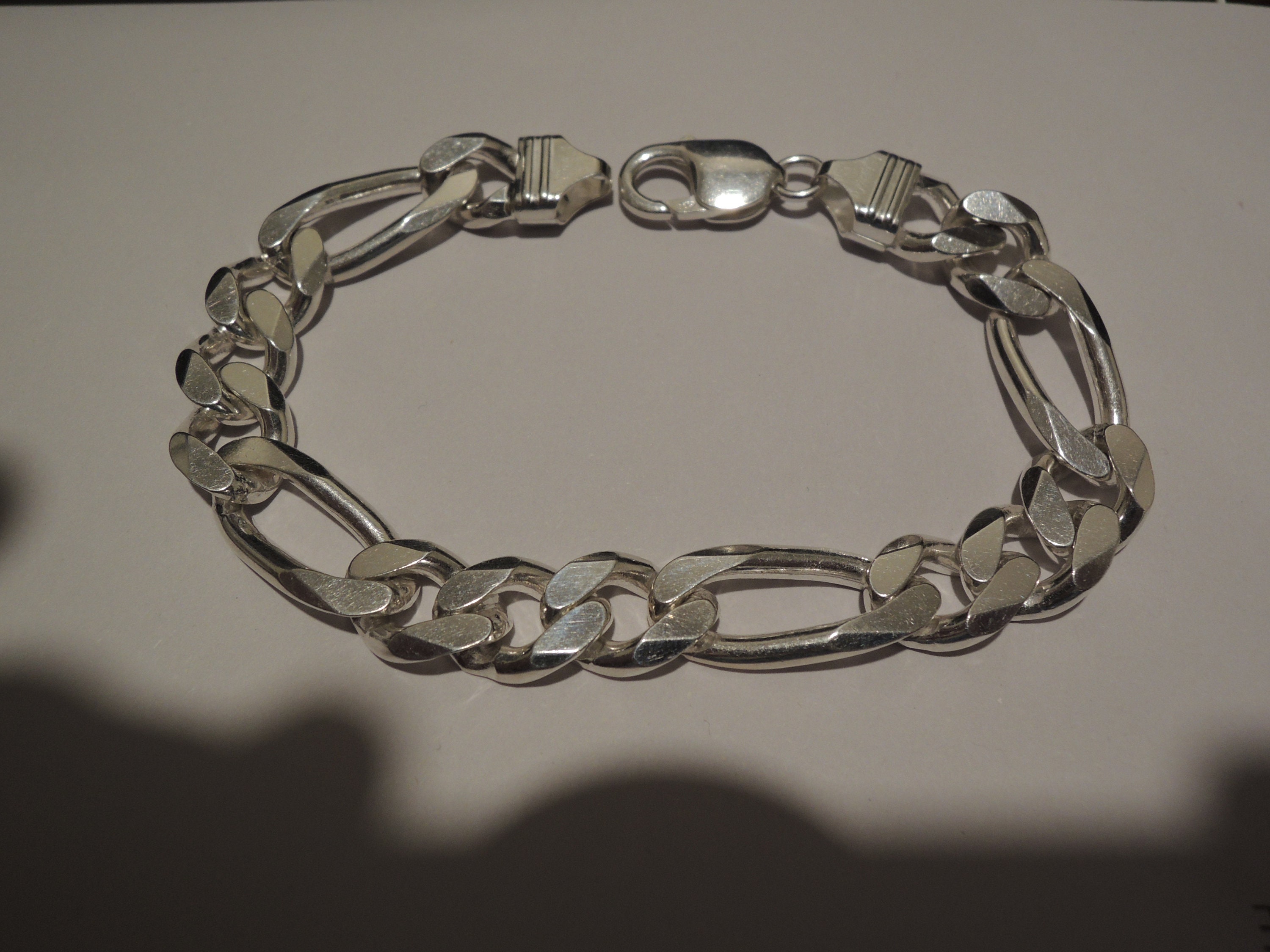 Mens Sterling Figaro Bracelet Heavy 1/2 inch by 8.5 inch Etsy