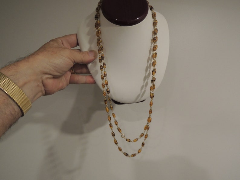 55 inch Amber Venetian glass Bead Necklace can be worn several ways