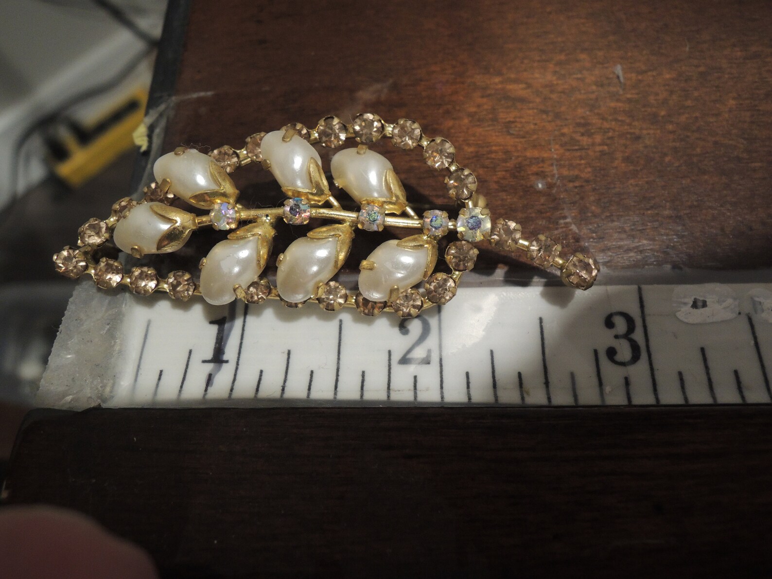 Rhinestone set brooch gold plated 1960's near 3 inches. | Etsy