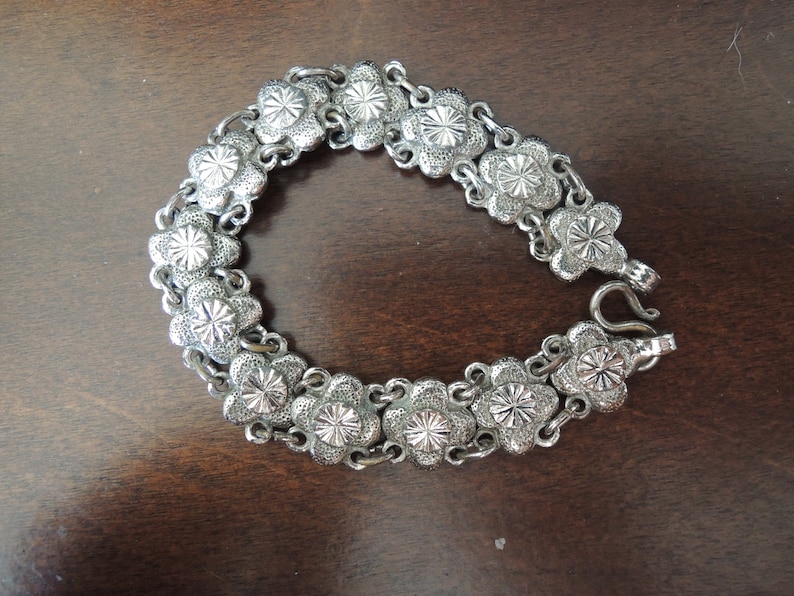 Heavy Vintage Link bracelet 7.5 inch by 12 inch no markings from 1935-55 estate non magnetic Spelter silver plated perhaps zinc alloy
