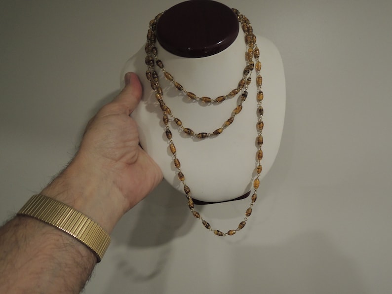 55 inch Amber Venetian glass Bead Necklace can be worn several ways