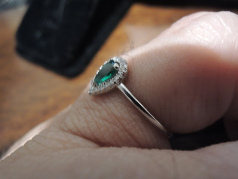 Sterling Halo Pear shaped ring Order in sterling white gold synthetic man-made gems or natural model is size 8