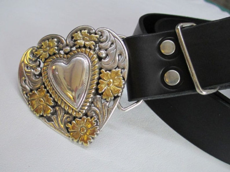 Black Heavy Duty Leather Heart Shaped Buckle Belt code EK8 Etsy
