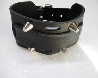 Black Leather Buckle fasten wrist Bracer/wrist band/cuff with four blunt Stud Feature (X12)