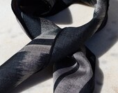 Black silver handkerchief, small silk square, hand woven, graphic ikat, bandana, creation